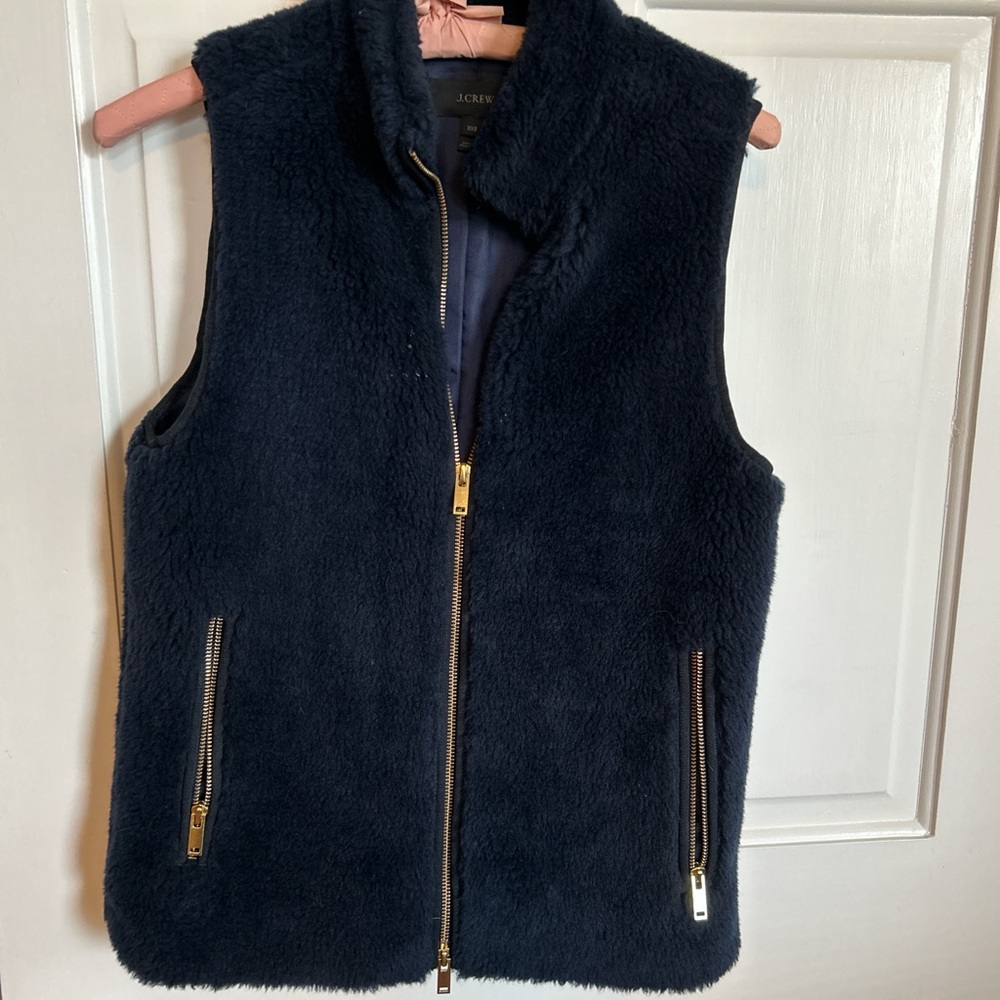 J Crew Navy Faux Fur vest